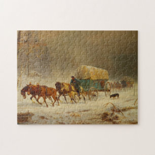 Puzzle Pioneros que soportan una tormenta de nieve yendo