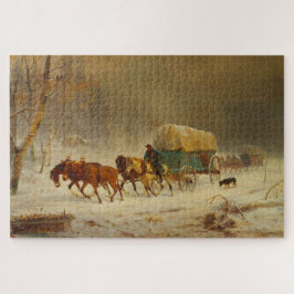 Puzzle Pioneros que soportan una tormenta de nieve yendo 