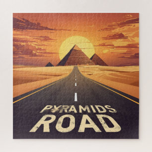 Puzzle Pirámides de la carretera al atardecer Arte de via