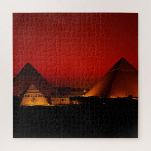 Puzzle Pirámides en puesta de sol roja