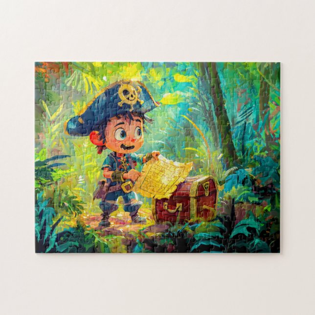 Puzzle Pirata pequeño con mapa del tesoro y cofre (Horizontal)