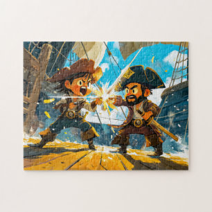 Puzzle Pirata pequeño luchando contra otro pirata en un b