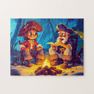 Puzzle Pirata y viejo marinero compartiendo cuentos alred