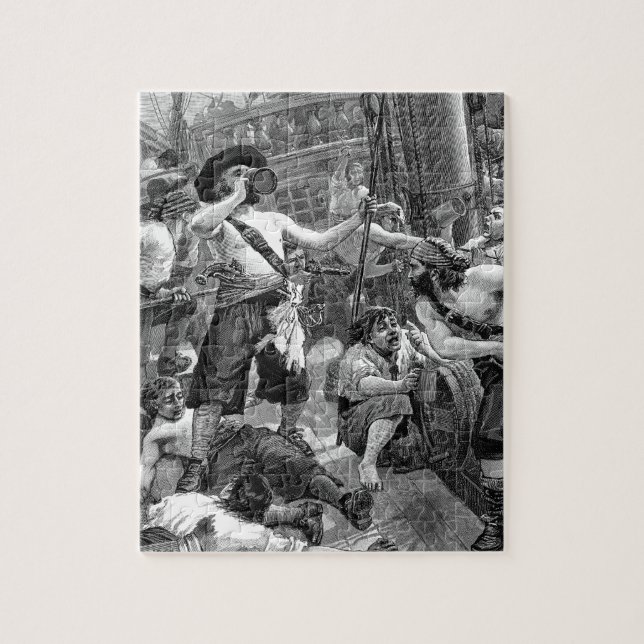 Puzzle Piratas antiguos luchando y bebiendo en el barco (Vertical)