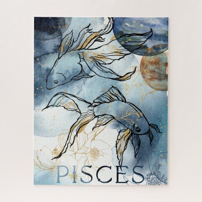 Puzzle Pisces gemelos zodiac flor de oro negro planetas (Vertical)