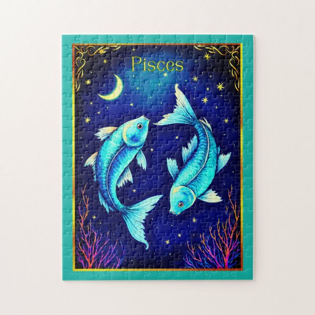 Puzzle Pisces Zodiac Fish Swimming in Cosmic Waters (Vertical)