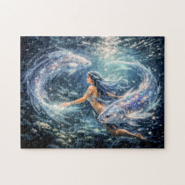Puzzle Piscis Zodiaco con Mujer Rodeada por Dos Brillante