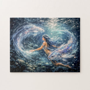 Puzzle Piscis Zodiaco con Mujer Rodeada por Dos Brillante