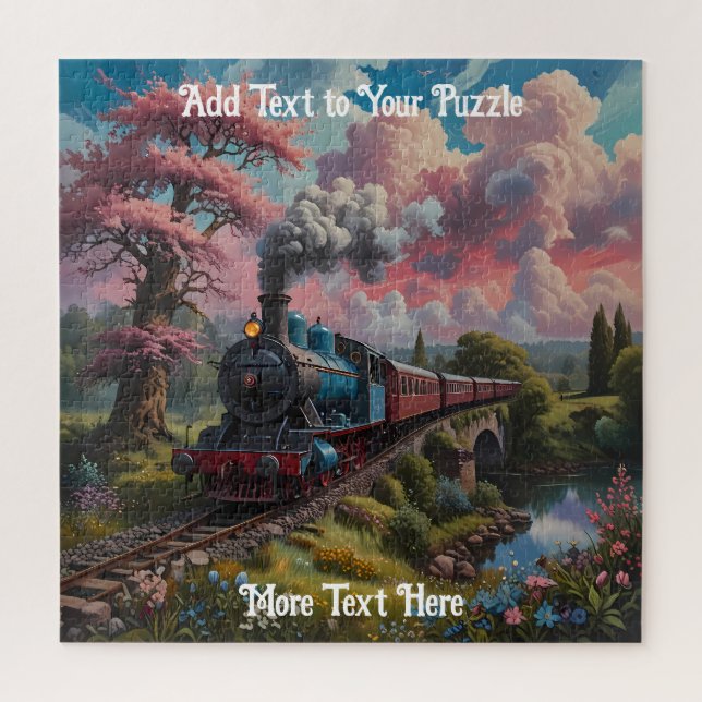 Puzzle Pista de tren de ferrocarril con árboles y flores (Vertical)