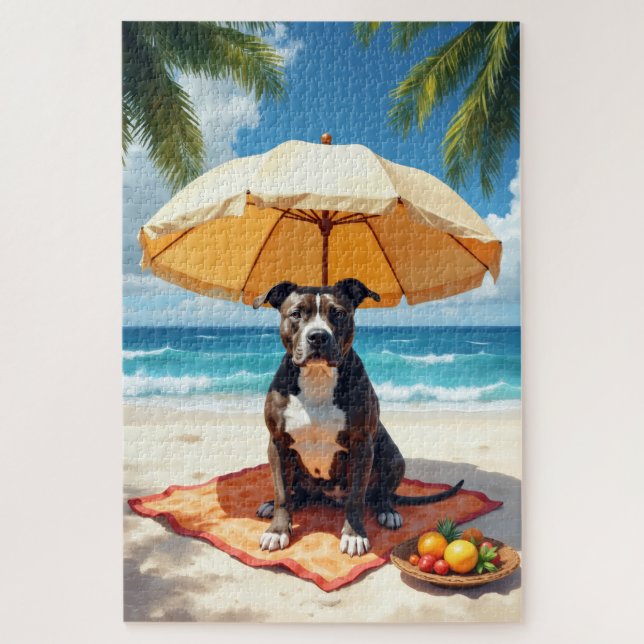 Puzzle Pitbull Beach Relax Scene (Vertical)