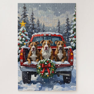 Puzzle Pitbull Camión Rojo de Navidad Fiesta