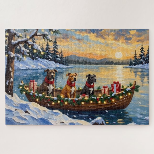 Puzzle Pitbull Christmas Boat Holiday (Horizontal)