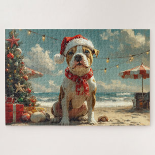 Puzzle Pitbull Dog Navidades Vintage Beach