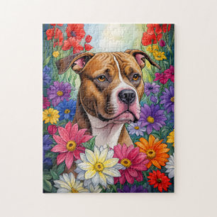 Puzzle Pitbull en Flower Garden