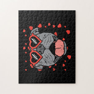 Puzzle Pitbull Face Glasses Día de San Valentín Mascota P