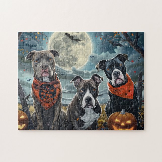 Puzzle Pitbull Halloween Spooky (Horizontal)