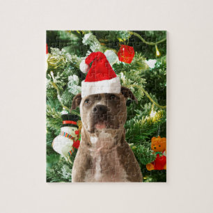 Puzzle Pitbull Perro Árbol de Navidad Ornamentos Snowman