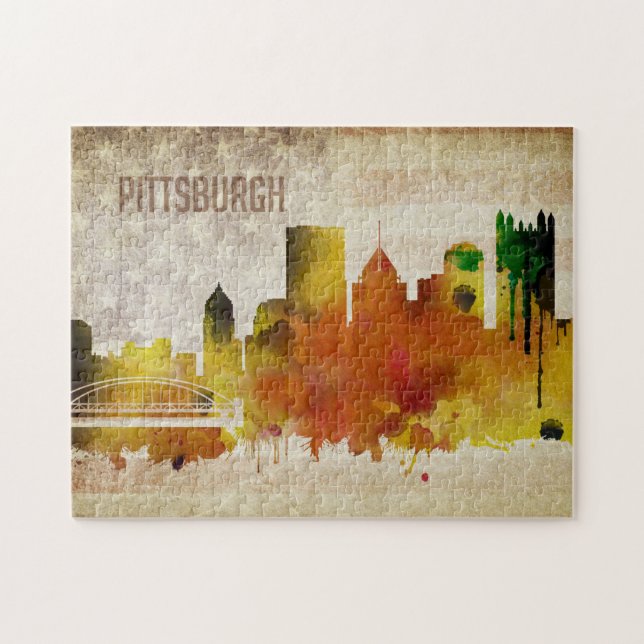 Puzzle Pittsburgh, horizonte de la ciudad de la acuarela (Horizontal)