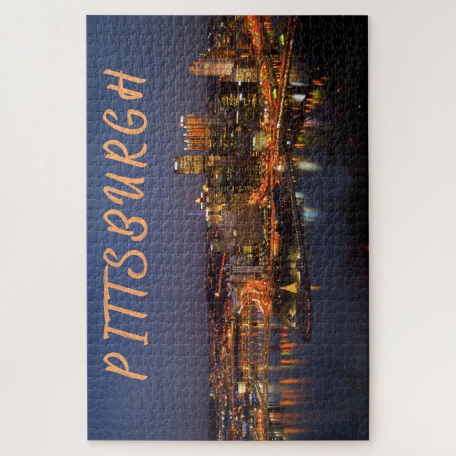 Puzzle Pittsburgh, Pennsylvania Downtown Night Time River (Vertical)