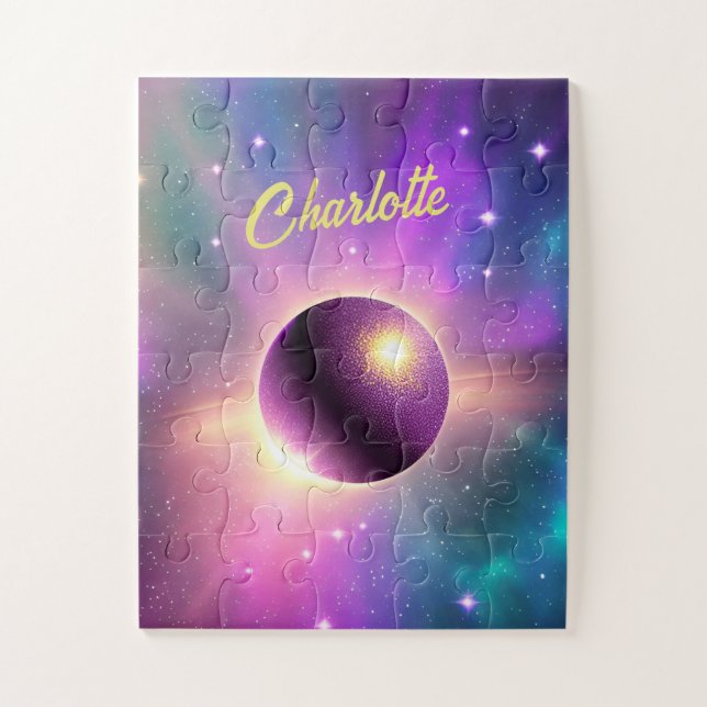 Puzzle Planeta morado de diversión cósmica orbitando el u (Vertical)