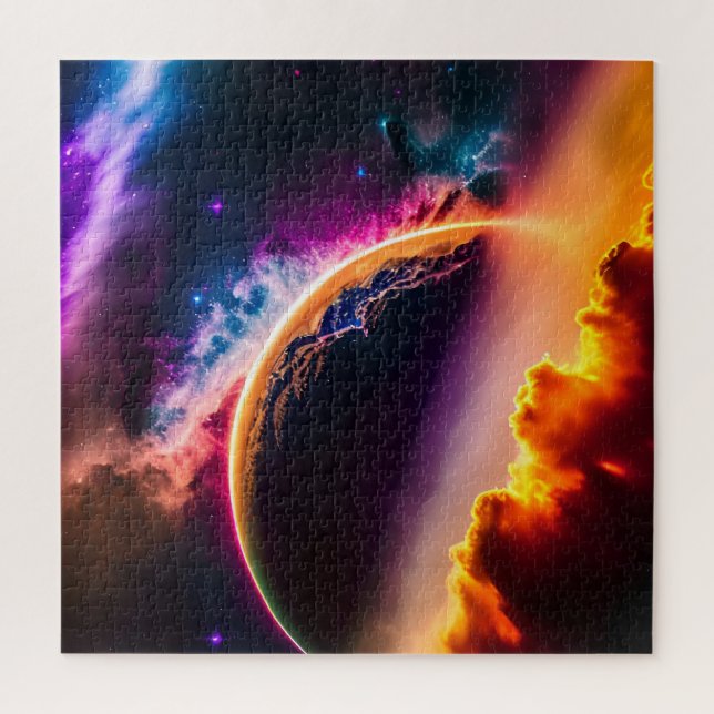 Puzzle Planetas azul morado cielo universal en el espacio (Vertical)