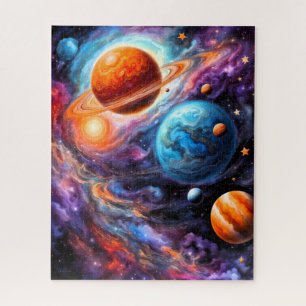 Puzzle Planetas Coloridos y Planeta Anillado Espacial