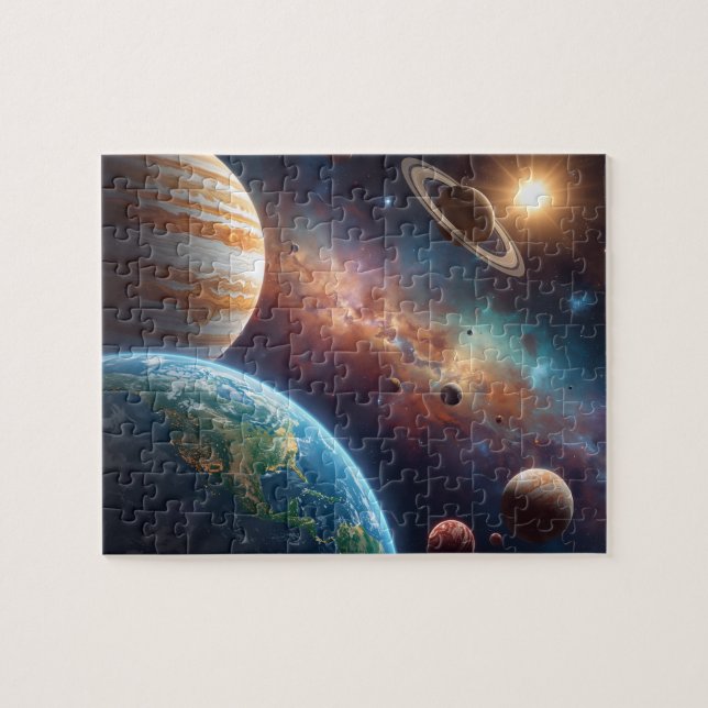 Puzzle Planetas Nebulosa Espacio Profundo Júpiter Tierra (Horizontal)