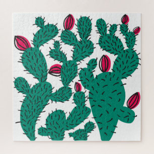 Puzzle Planta de cactus, patrón inoxidable verde vintage.