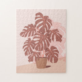 Puzzle Planta tropical. Monstera (tonos rosa y ciruela)