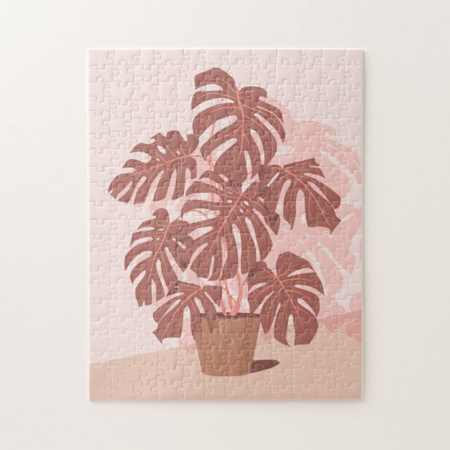 Puzzle Planta tropical. Monstera (tonos rosa y ciruela) (Vertical)