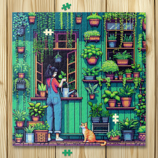 Puzzle Plantas de arte y gato píxeles personalizadas
