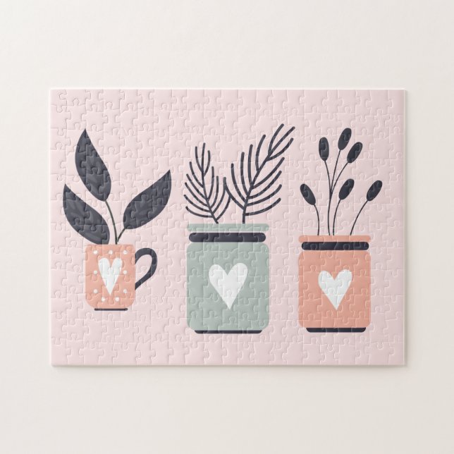 Puzzle Plantas de maceta rosa pastel y gris moderno (Horizontal)