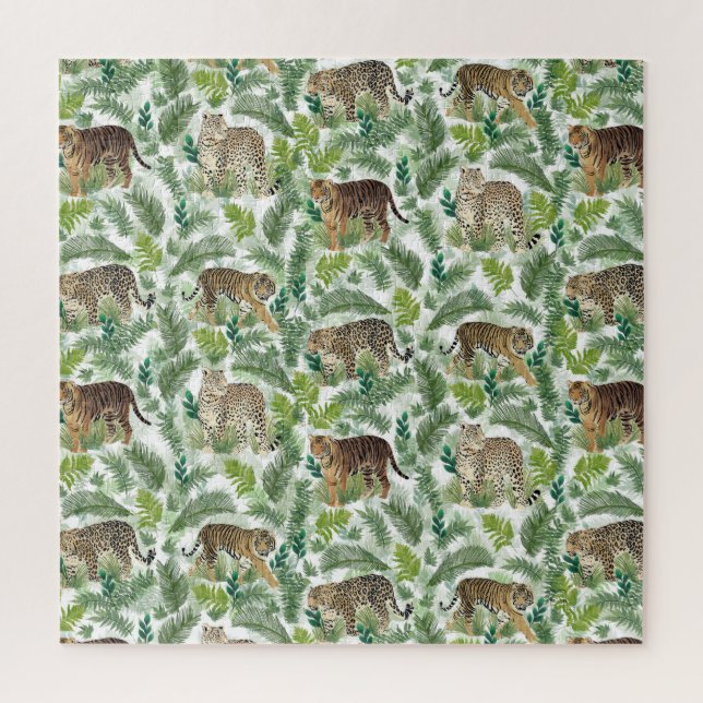 Puzzle Plantas de selva de tigres leopardos modernos (Vertical)