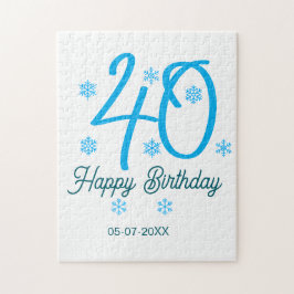 Puzzle plantilla azul para cumpleaños 40 con nombre fecha