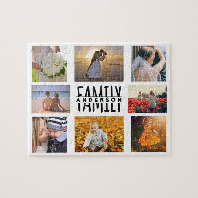 Puzzle Plantilla de Collage de fotos y nombre DIY de fami (Horizontal)