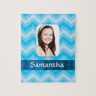 Puzzle Plantilla de foto personalizada de chevron azul