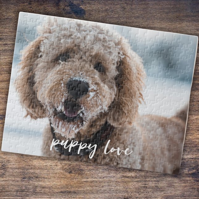 Puzzle Plantilla de fotografía de perro Mascota personali (Upload your pet photo. "Puppy love" can be changed to your dogs name too.)