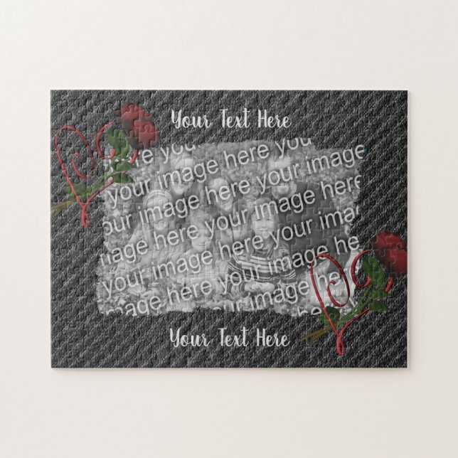 Puzzle Plantilla De Marco De Foto De Corazones Y Rosas (Horizontal)