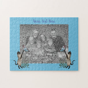 Puzzle Plantilla de marco fotográfico para gatos y maripo