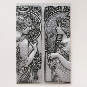 Puzzle Plata, Art Nouveau, diseño, hembras, Mucha, Beauti