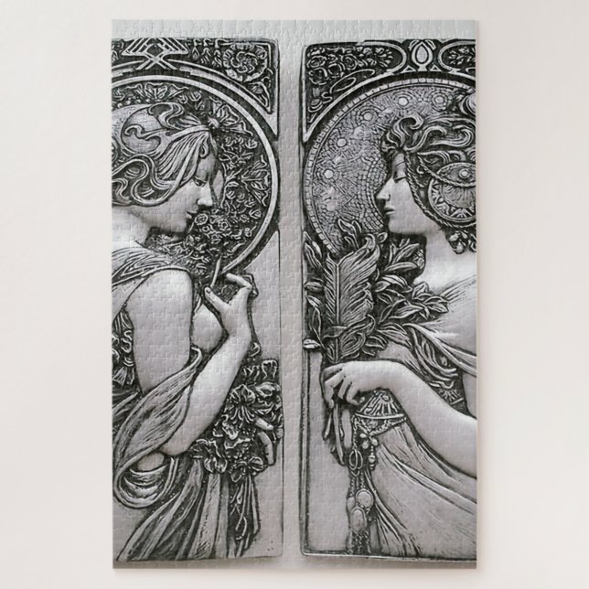 Puzzle Plata, Art Nouveau, diseño, hembras, Mucha, Beauti (Vertical)