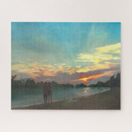 Puzzle Playa al atardecer con pintura de aceite de par en
