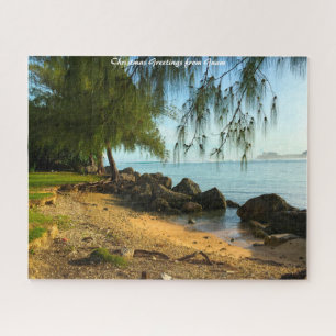 Puzzle Playa costera Guam. Felicitaciones de Navidad