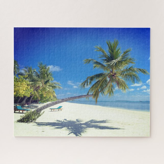 Puzzle Playa de Isla Tropical con arena blanca y palmeras (Horizontal)