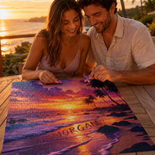 Puzzle Playa de puesta de sol tropical personalizada – Co