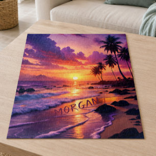 Puzzle Playa de puesta de sol tropical personalizada – Co