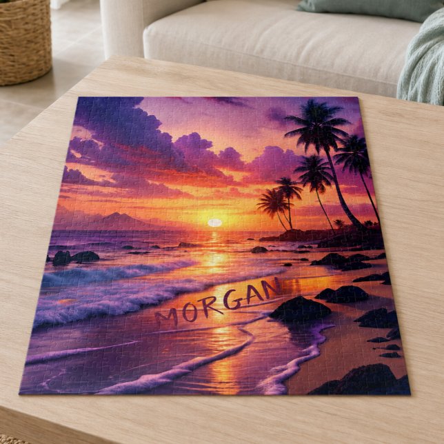 Puzzle Playa de puesta de sol tropical personalizada – Co (Subido por el creador)