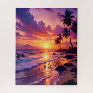 Puzzle Playa de puesta de sol tropical personalizada – Co