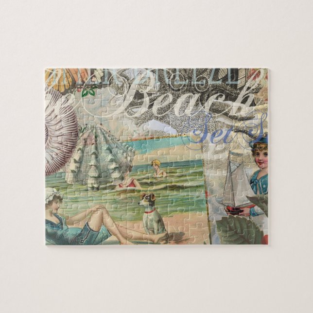 Puzzle playa de verano vintage octopus antiguo vela (Horizontal)