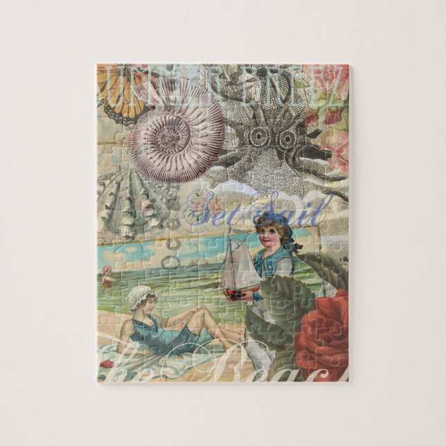 Puzzle playa de verano vintage octopus antiguo vela (Vertical)